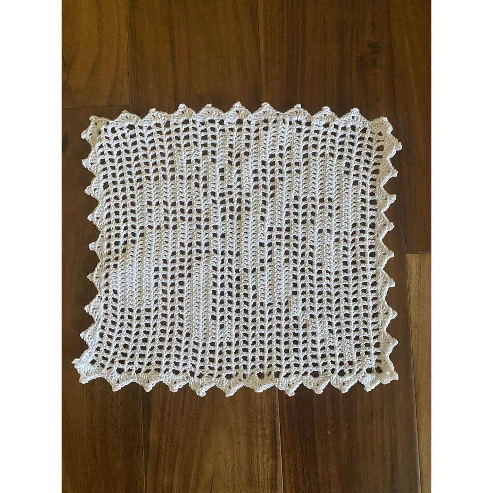 Vintage Handmade Crochet Doily Filet Flower Floral White